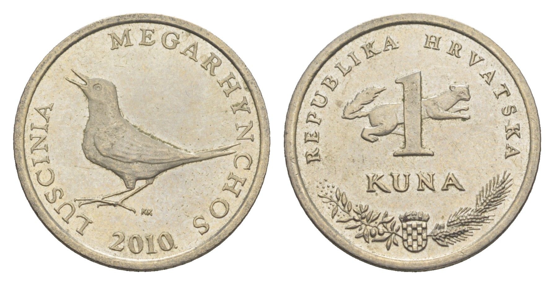 Хорватия 1 куна 2010 западный соловей, легенда на латинском KM 20.2 медь цинк никель aUNC 4652-814