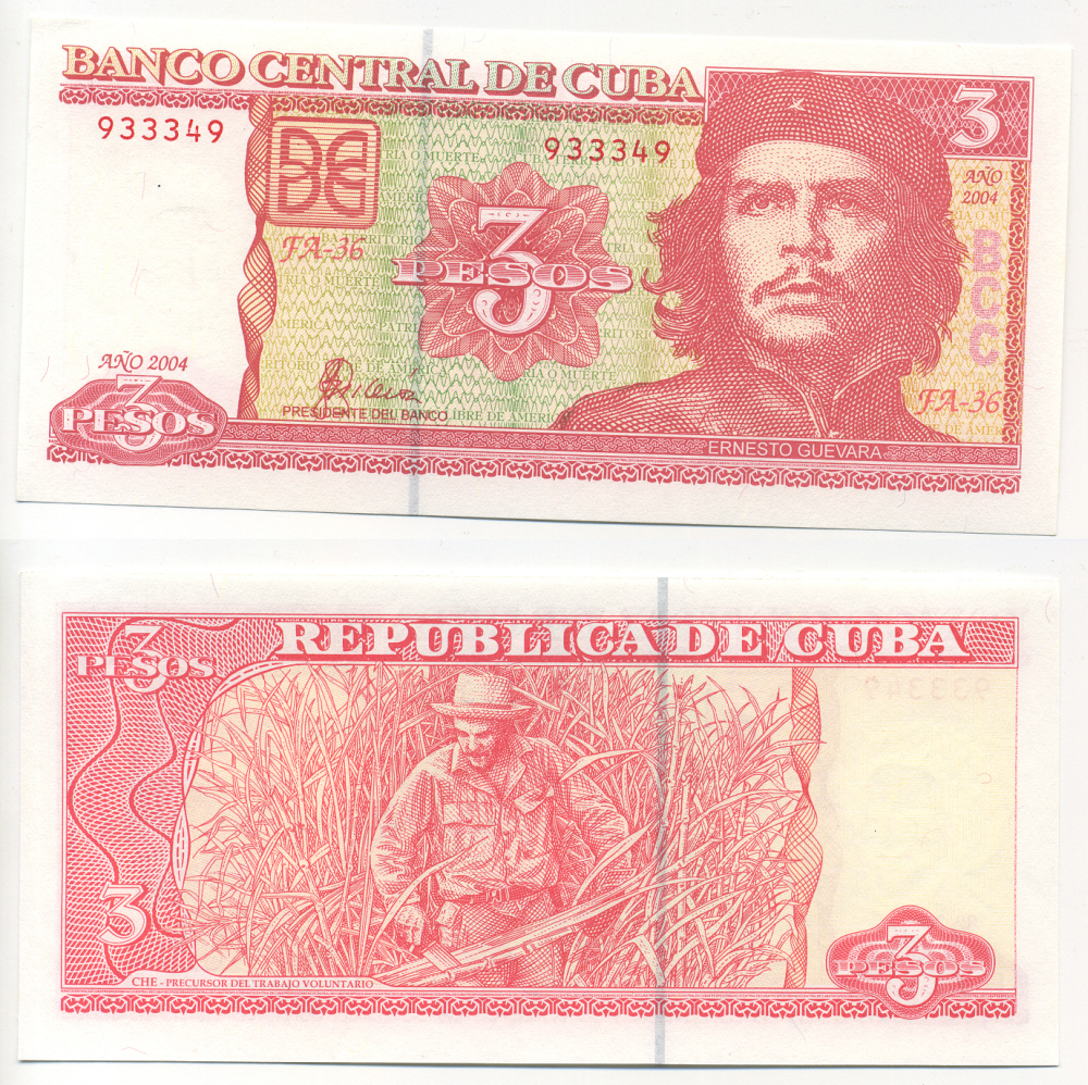 Куба 3 песо 2004 Че Гевара, Че Гевара рубит сахарный тростник Pick 127 бумага UNC (пресс) 448-154-3