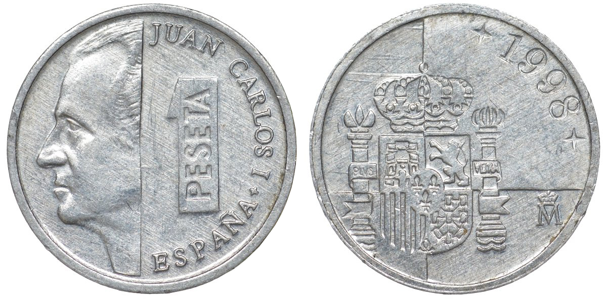 Испания 1 песета 1998 Хуан Карлос I (1975-2014) KM 832 алюминий 4173-654
