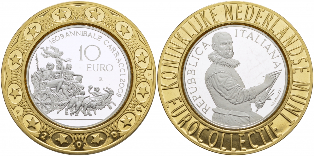 Италия 10 евро 2009 400 лет со дня смерти Аннибале Карраччи, евроколлекция Нидерландского монетного двора KM 318 серебро PROOF 1068-9-12
