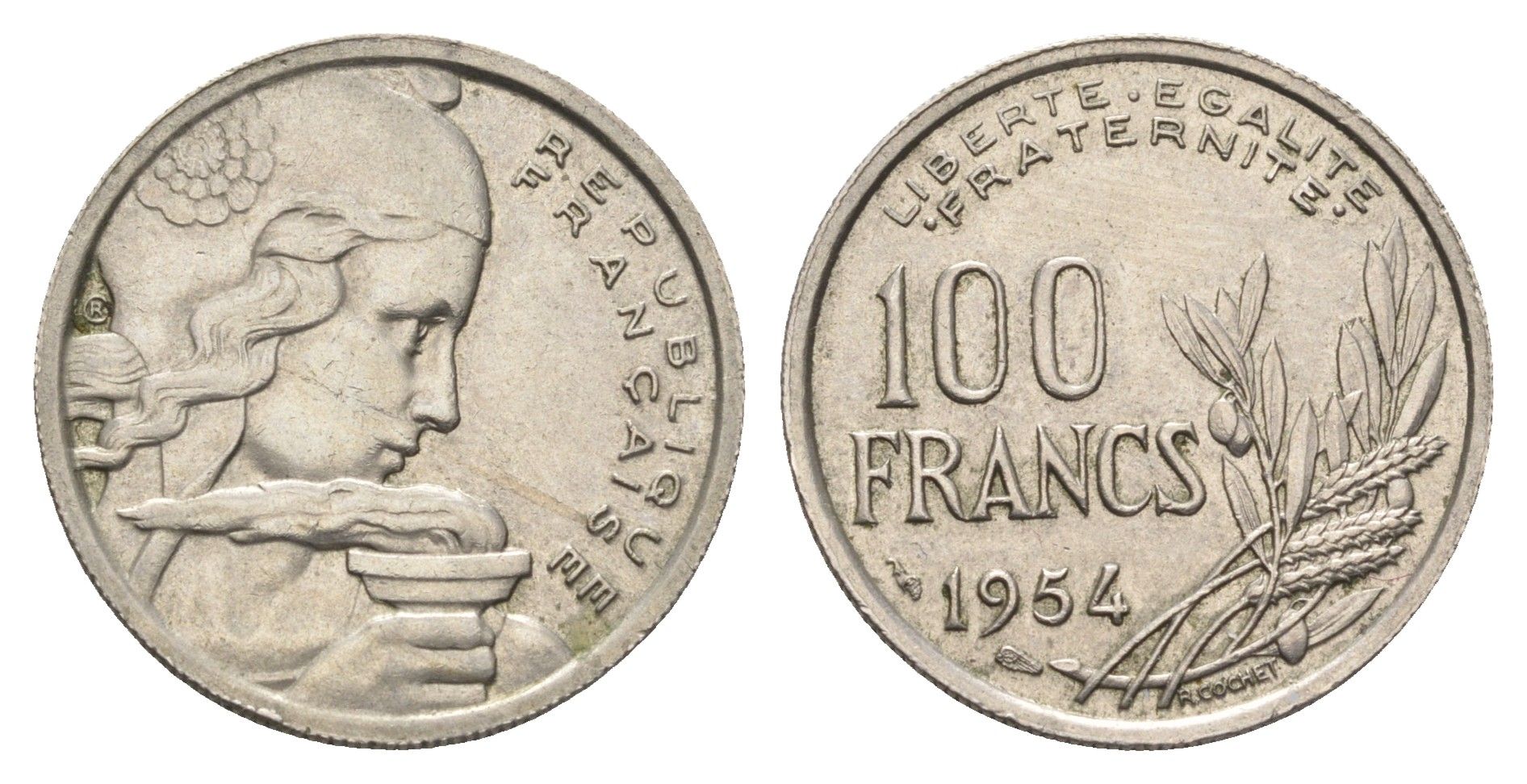 Франция 100 франков 1954  KM 919.1 медно-никель    4660-326