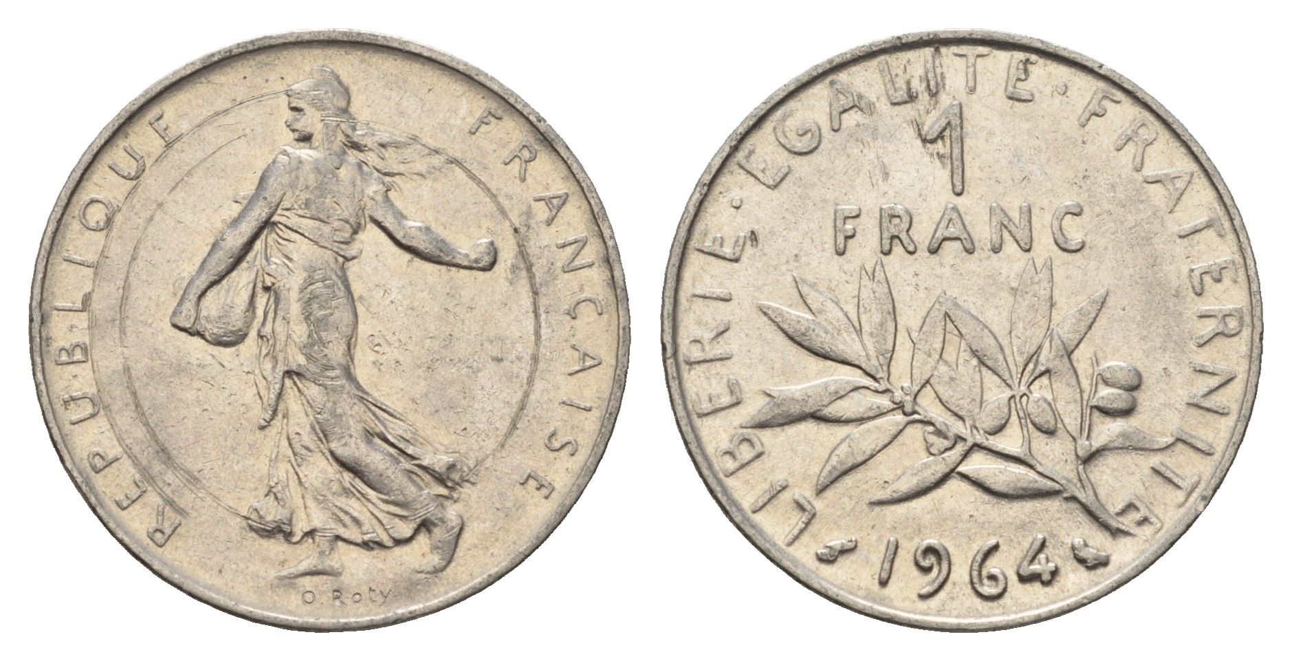 Франция 1 франк 1964 сеятель KM 925 никель 4673-1134