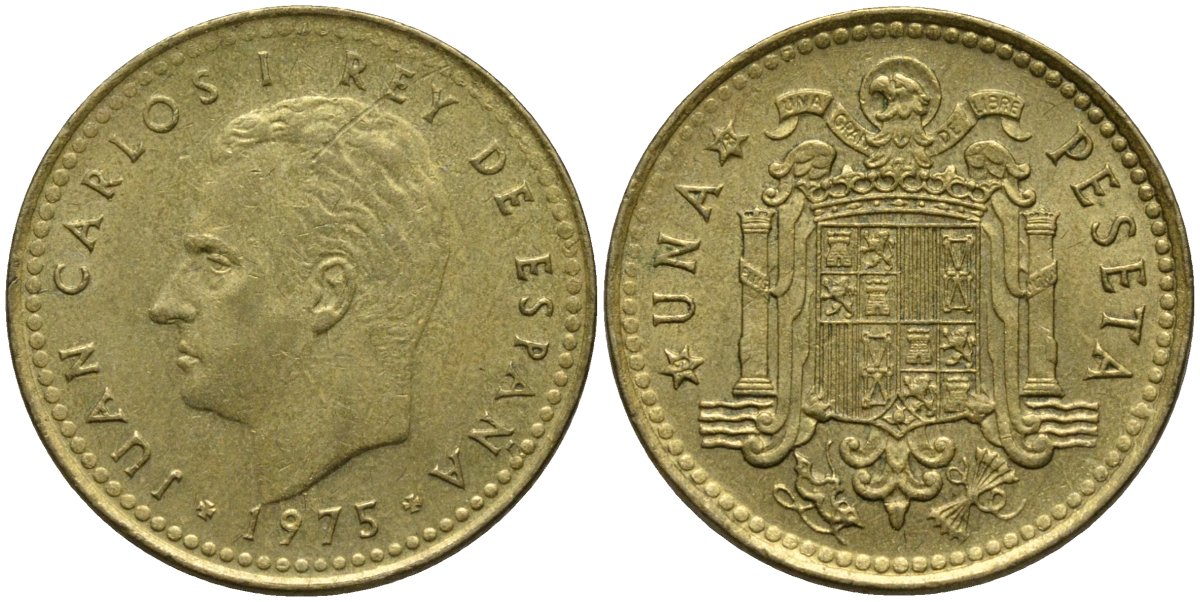 Испания 1 песета 1975 (78) Хуан Карлос I (1975-2014) KM 806 алюминиевая бронза 4171-451