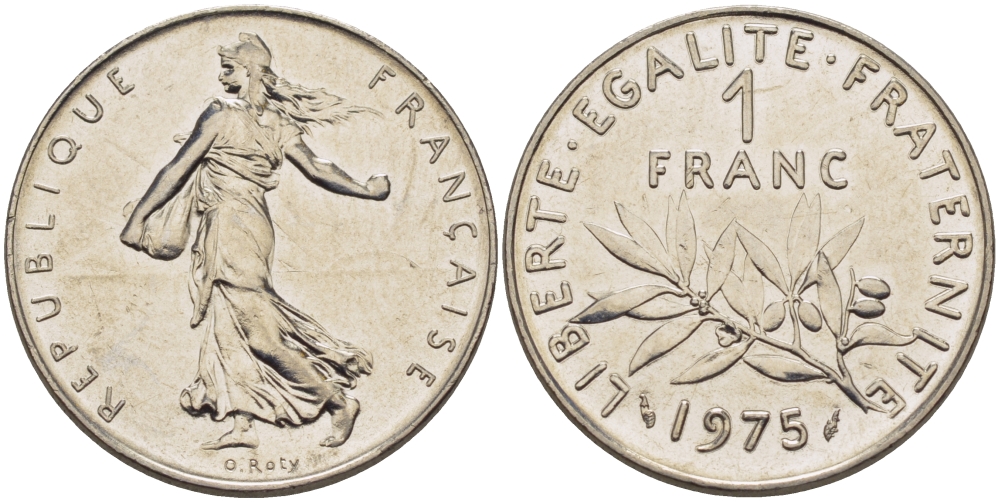 ФРАНЦИЯ 1 ФРАНК 1975 СЕЯТЕЛЬ KM 925.1 никель 67-851