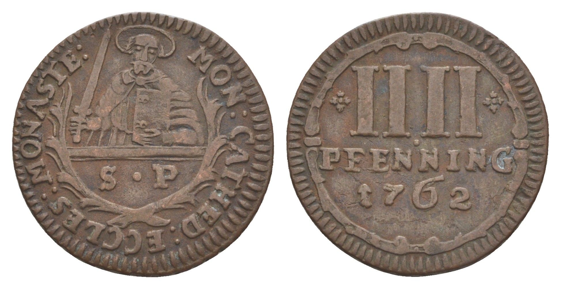 Мюнстер 4 пфеннига 1762 Монетный двор кафедрального капитула KM 439 медь 633-1645