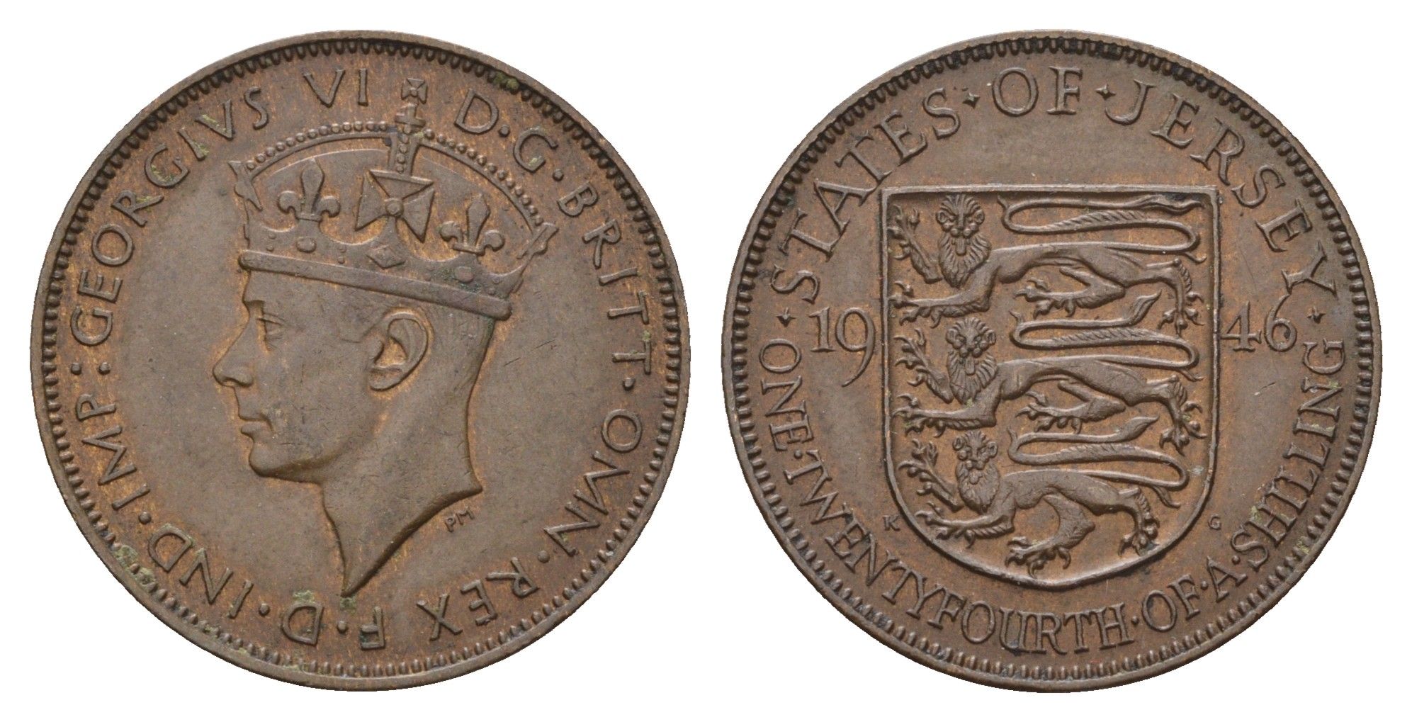 Джерси 1/24 шиллинга 1946 Георг VI (1936-1952) KM 17 бронза 4127-2114