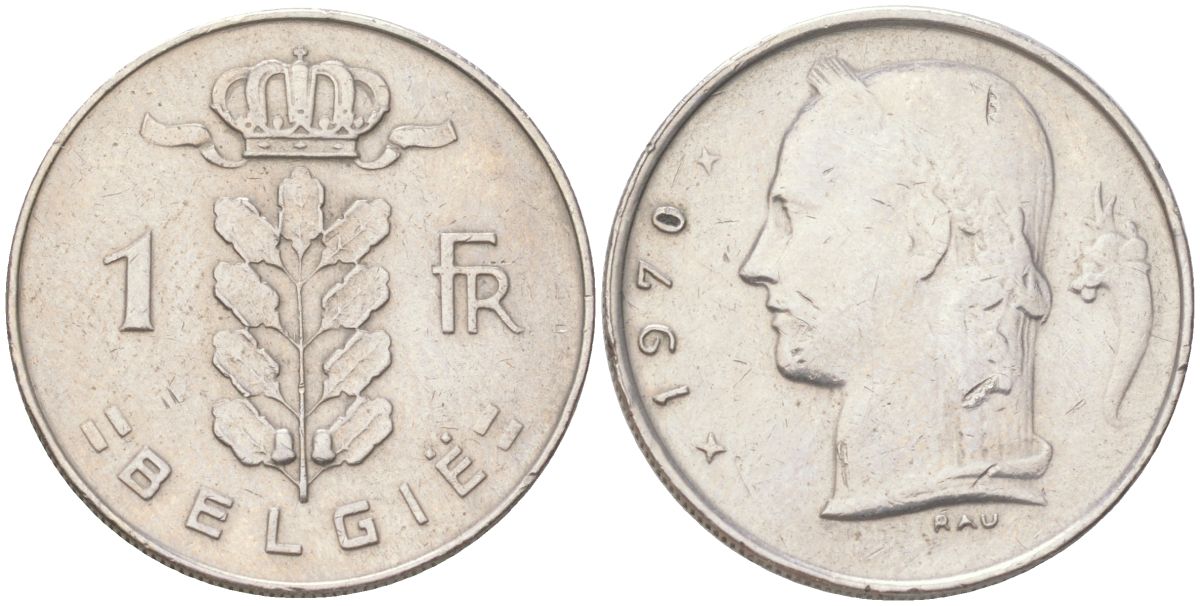 Бельгия 1 франк 1970 Belgie, Бодуэн I (1951-1993) KM 143 медно-никель 4613-854