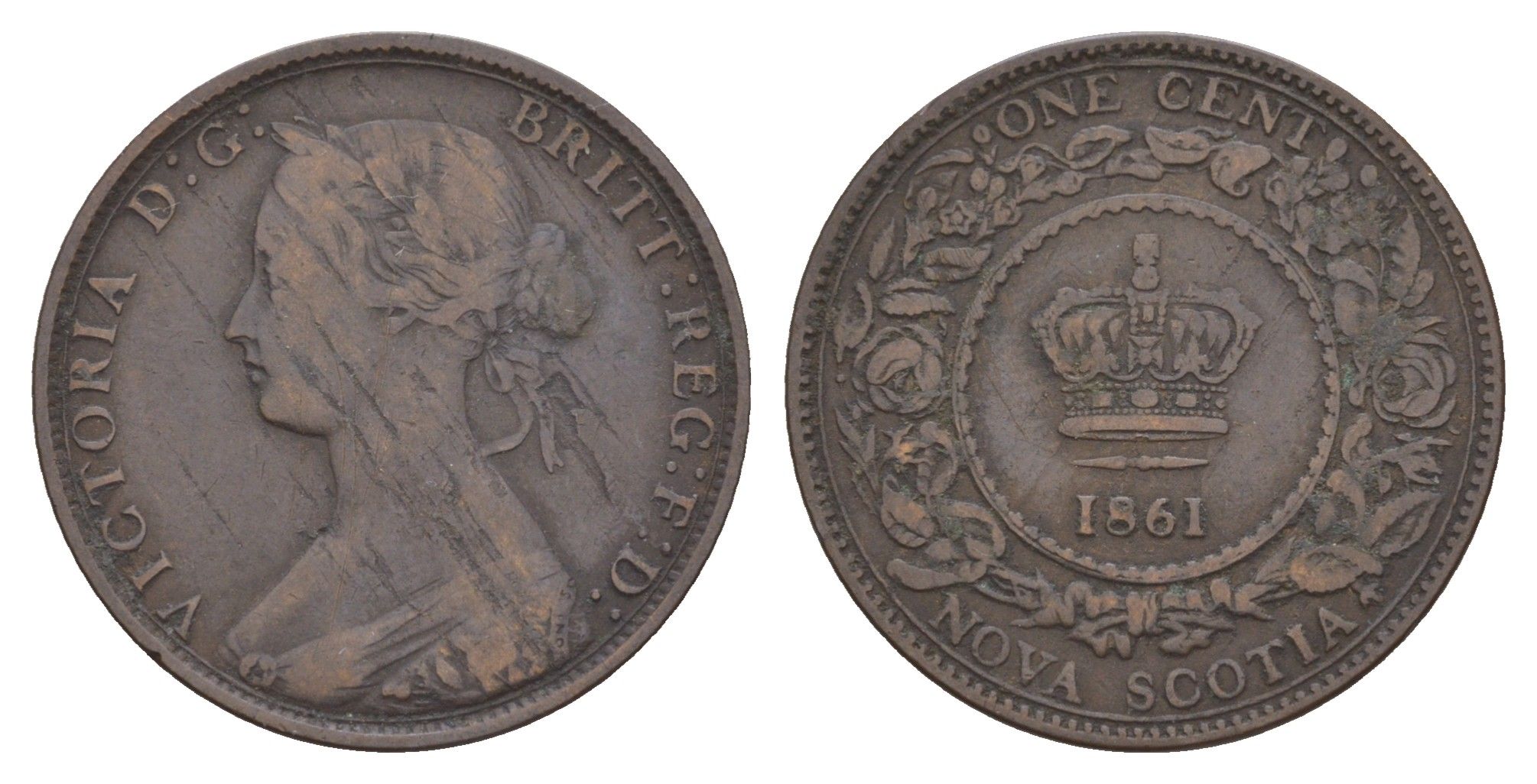 Канада, Новая Шотландия 1 цент 1861 Виктория (1837-1901) KM 8 бронза 4654-1157
