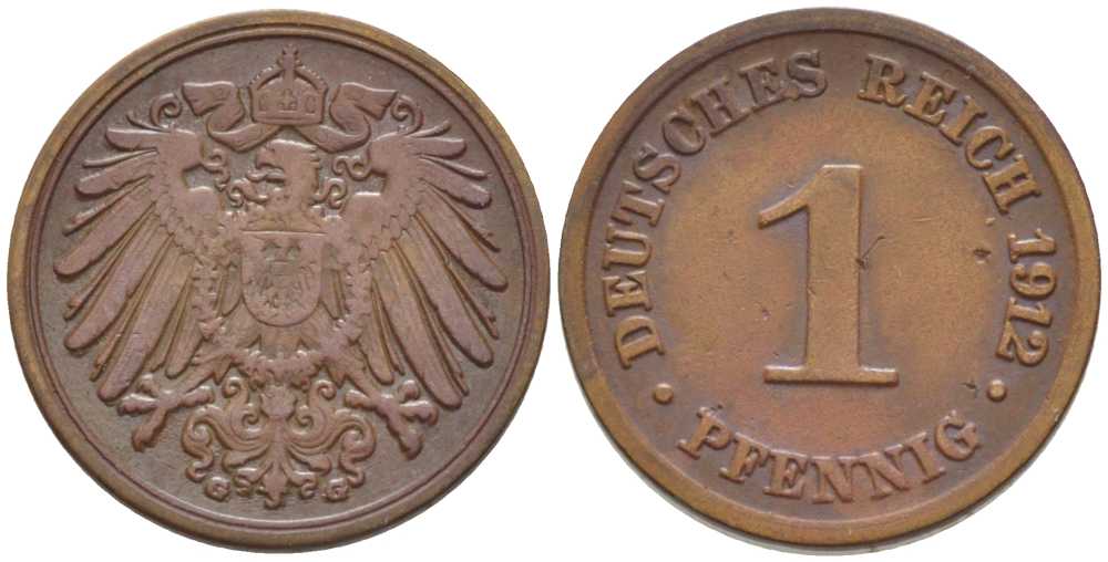 ГЕРМАНИЯ 1 ПФЕННИГ 1912 G KM 10, J. 10, Weege 2 медь 206-369