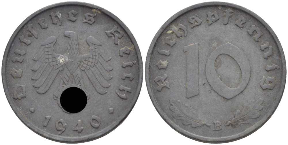 Германия 10 рейхспфеннигов 1940 B KM 101, J. 371 цинк 4401-512
