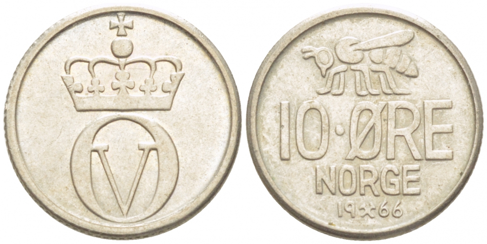 НОРВЕГИЯ 10 ЭРЕ 1966 КМ 411 медно-никель 3955-214
