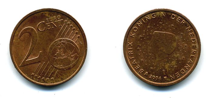 НИДЕРЛАНДЫ 2 ЕВРОЦЕНТА 2004 KM 235 плакированная сталь 46-2656