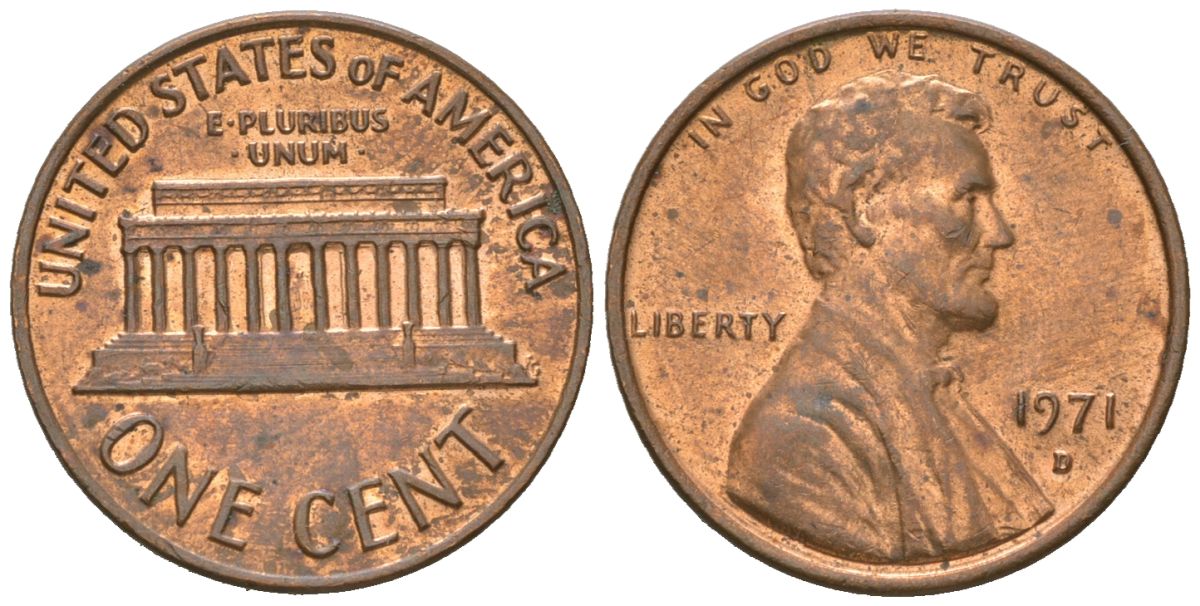 США 1 цент 1971 D, Авраам Линкольн KM 201 медь цинк 220-867