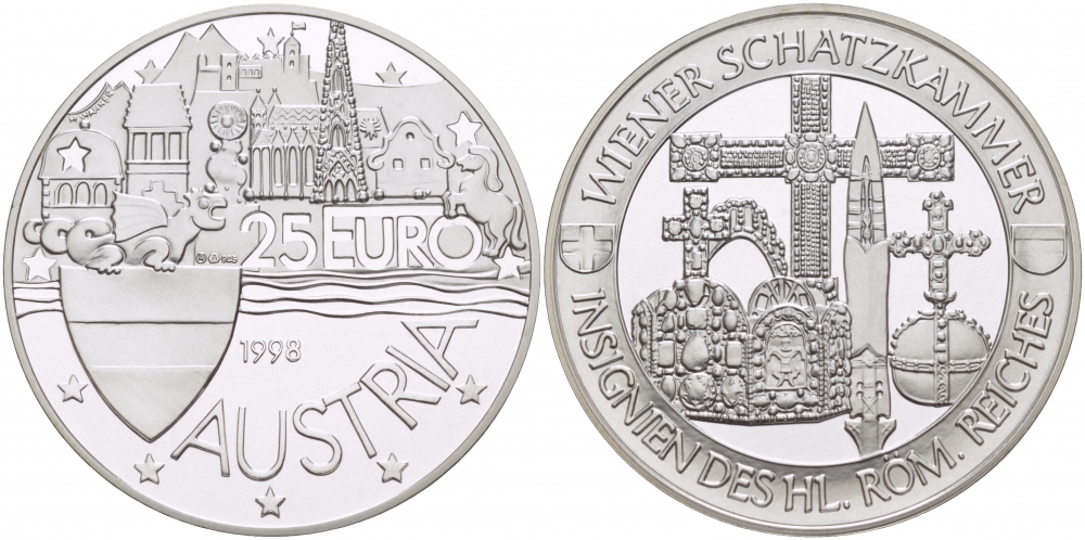 АВСТРИЯ 25 ЕВРО 1998 СОКРОВИЩНИЦА РИМСКОЙ ИМПЕРИИ серебро PROOF 1068-3-53