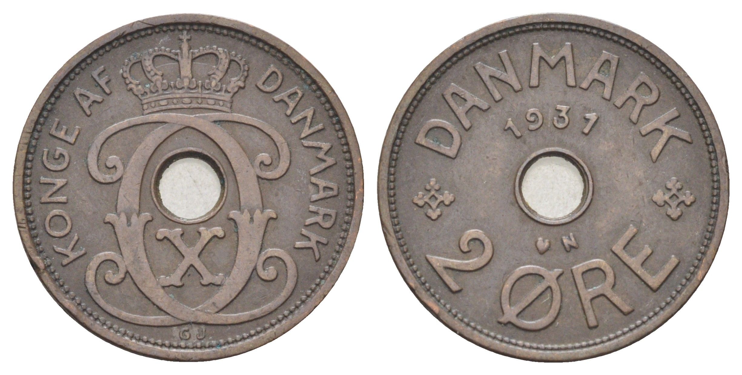 Дания 2 эре 1931 N, Кристиан X (1912-1947) KM 827 бронза 4701-767
