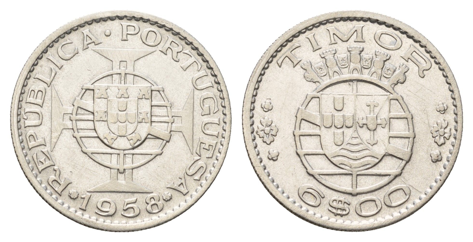 Португальский Тимор 6 эскудо 1958 год-тип KM 15 серебро 4671-831