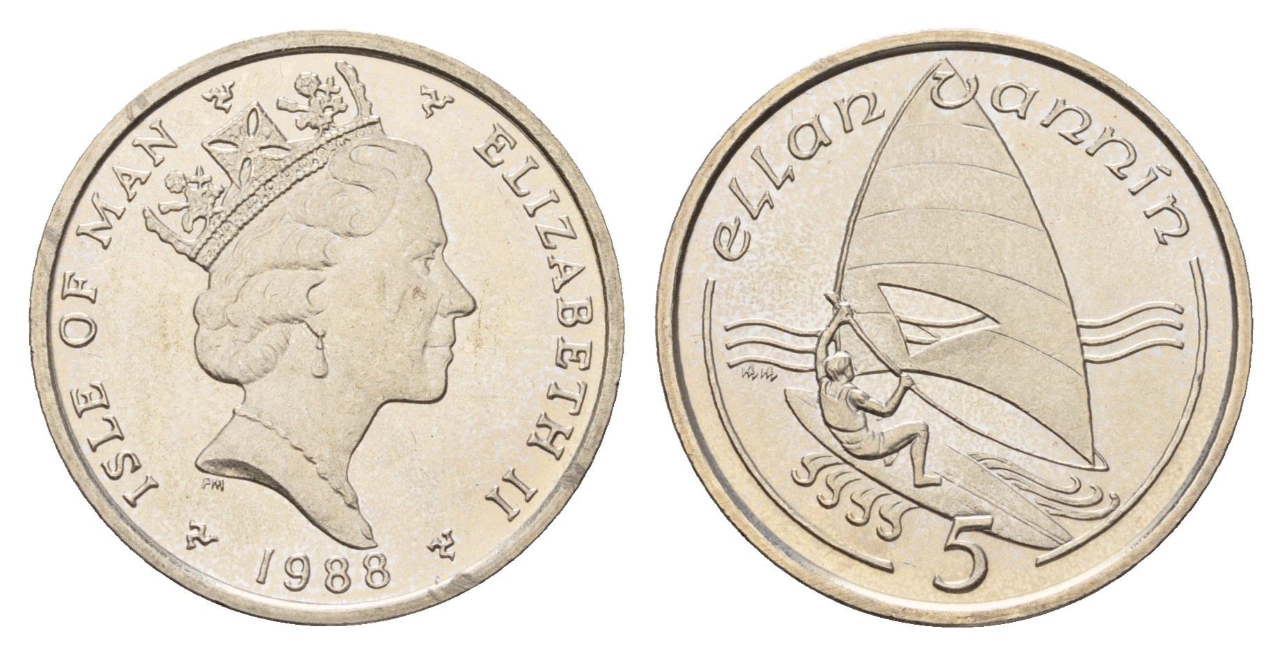 Остров Мэн 5 пенсов 1988 Елизавета II (1952-2022) KM 209.1 медно-никель UNC 4121-1121
