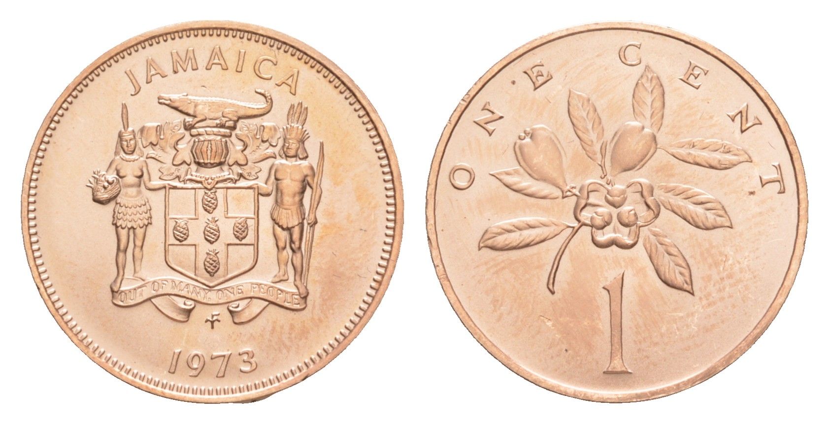 Ямайка 1 цент 1973 FM, тираж 20.000 экземпляров KM 51 бронза BU 4640-1269