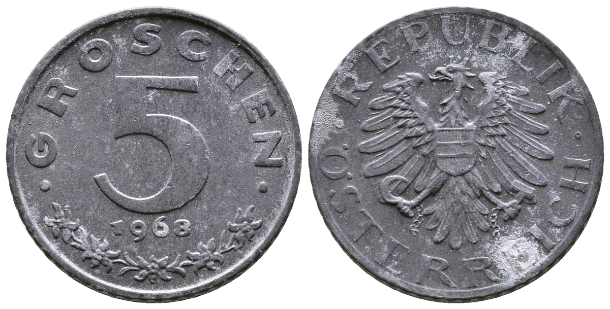 АВСТРИЯ 5 ГРОШЕЙ 1968 KM 2875 цинк 57-1128