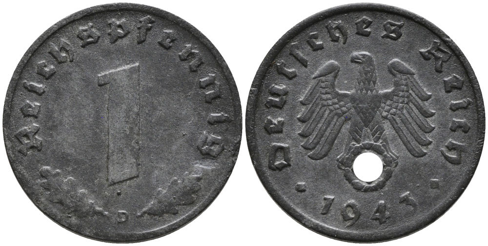 ГЕРМАНИЯ 1 РЕЙХСПФЕННИГ 1943 D KM 97, J.369 цинк 96-814