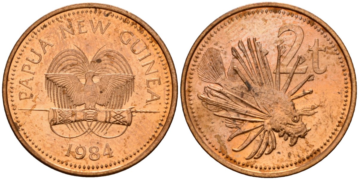 Папуа-Новая Гвинея 2 тойя 1984 Елизавета II (1953-) KM 2 бронза 4573-833