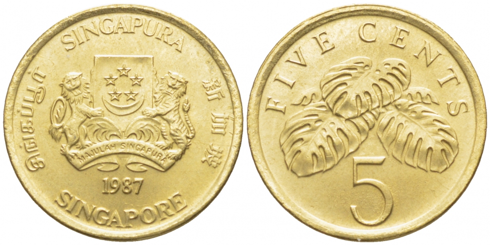 Сингапур 5 центов 1987 KM 50 алюминиевая бронза 105-1253