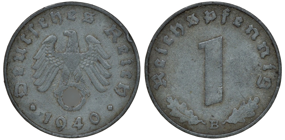 ГЕРМАНИЯ 1 РЕЙХСПФЕННИГ 1940 B J 369, KM 97 цинк 72-1649