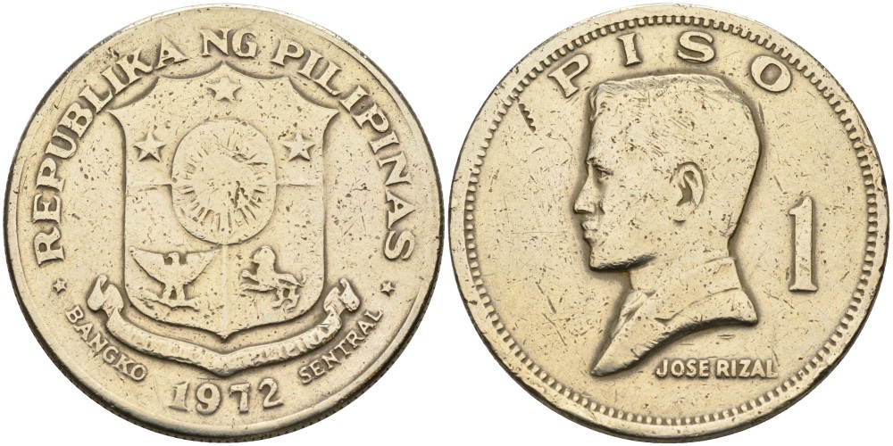 Филиппины 1 писо 1972 Хосе Рицаль KM 203 медь никель цинк 4178-1035