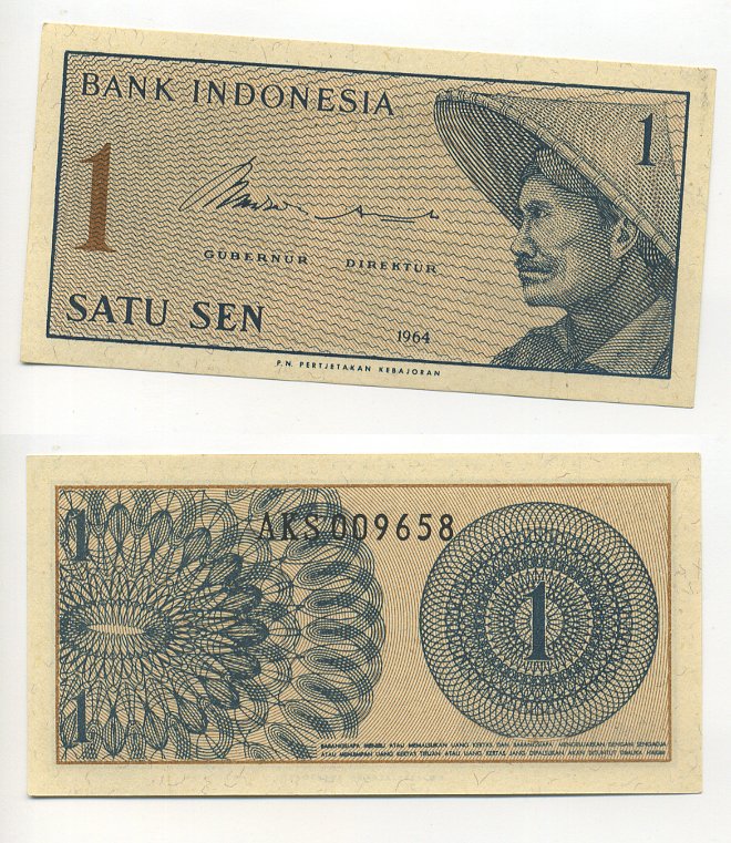 Индонезия 1 сен 1964 крестьянин Pick 90 a  бумага  UNC (пресс) 6294-35-2