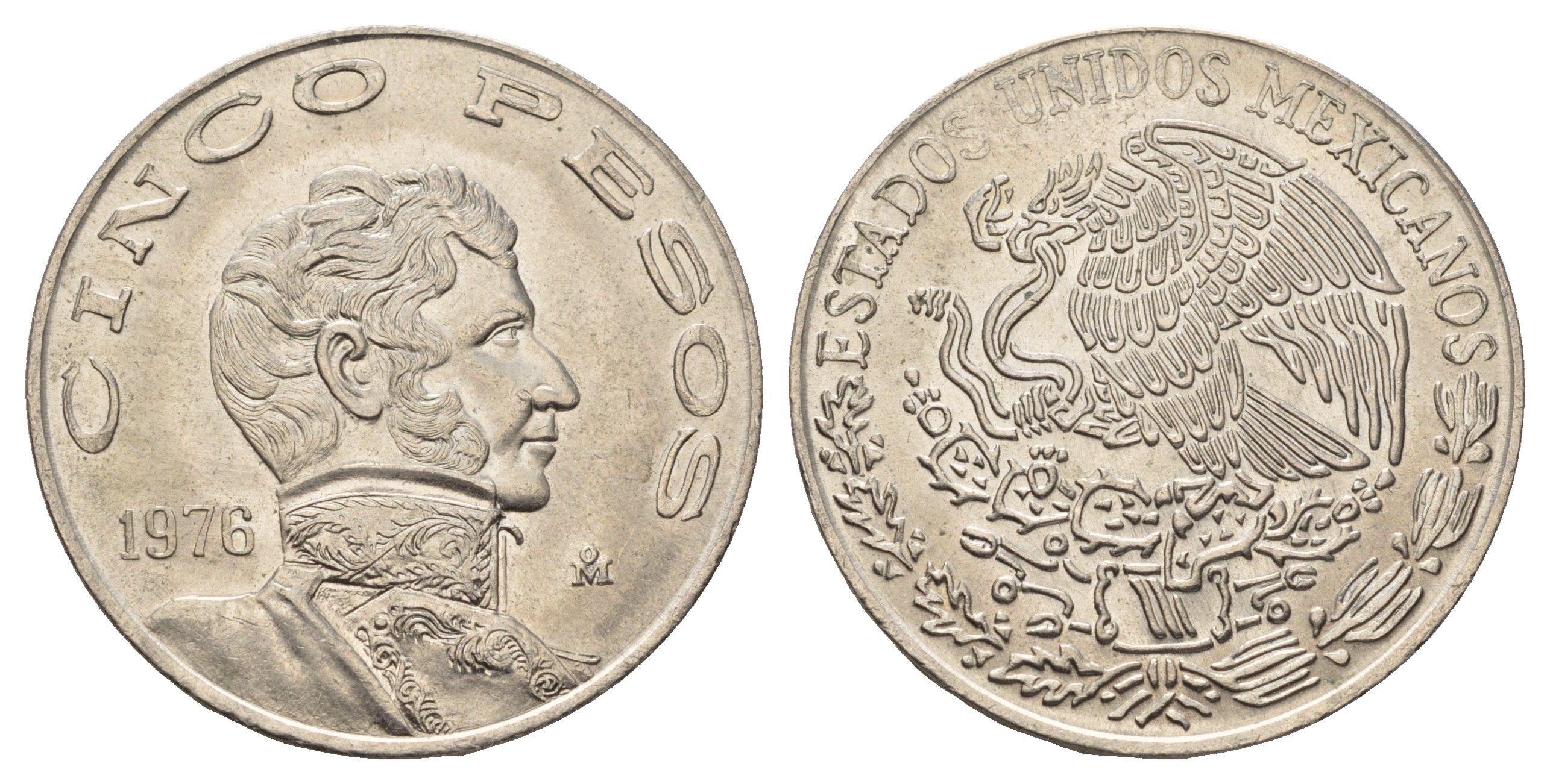 Мексика 5 песо 1976 Винсенте Герреро, LARGE DATE KM 472 медно-никель UNC 57-635