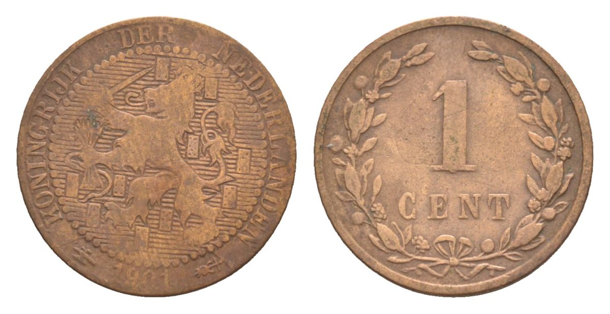 Нидерланды 1 цент 1901 Вильгельмина (1890-1948) KM 131 бронза 73-125