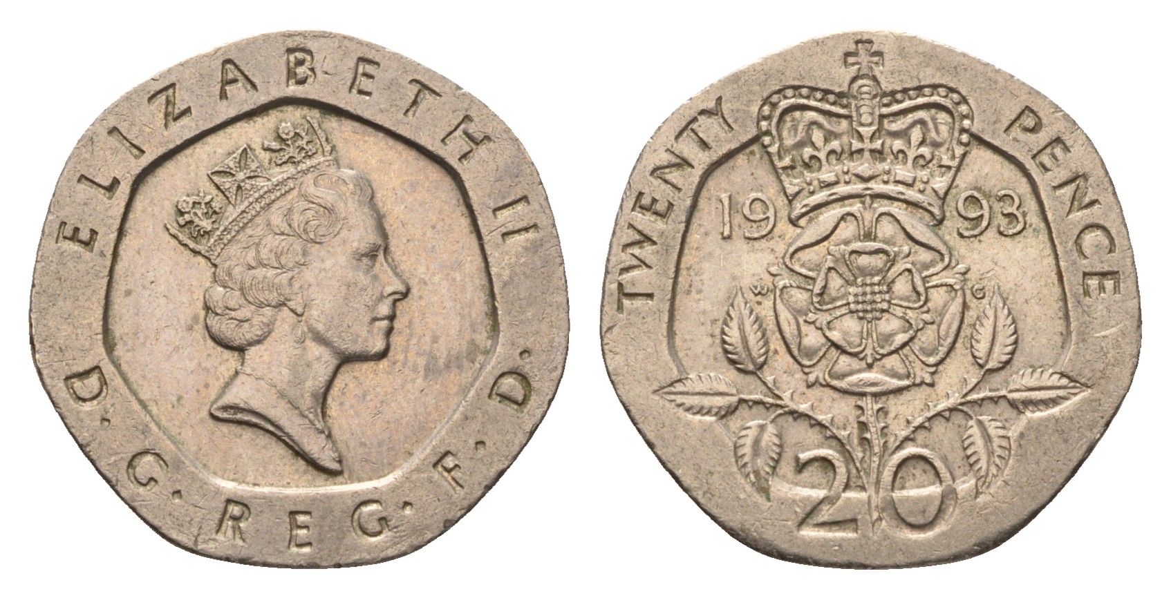 Великобритания 20 пенсов 1993 Елизавета II (1952-2022) KM 939, Spink 4361 (G2) медно-никель 4696-845