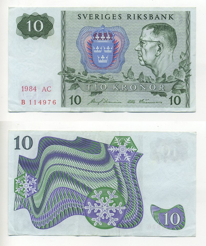 ШВЕЦИЯ 10 КРОН 1984 СЕРИЯ AC Pick 52e бумага 7203-77-1