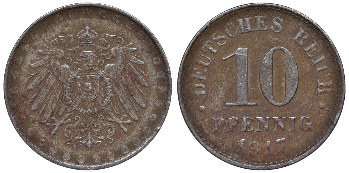 Германия 10 пфеннигов 1917 A KM 20, J. 298 железо 4119-142