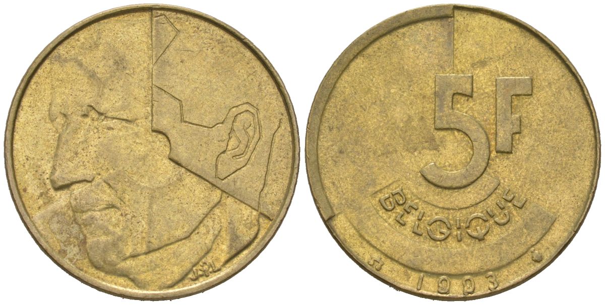 Бельгия 5 франков 1993 Belgique, Бодуэн I (1951-1993) KM 163 никель бронза 4616-1237