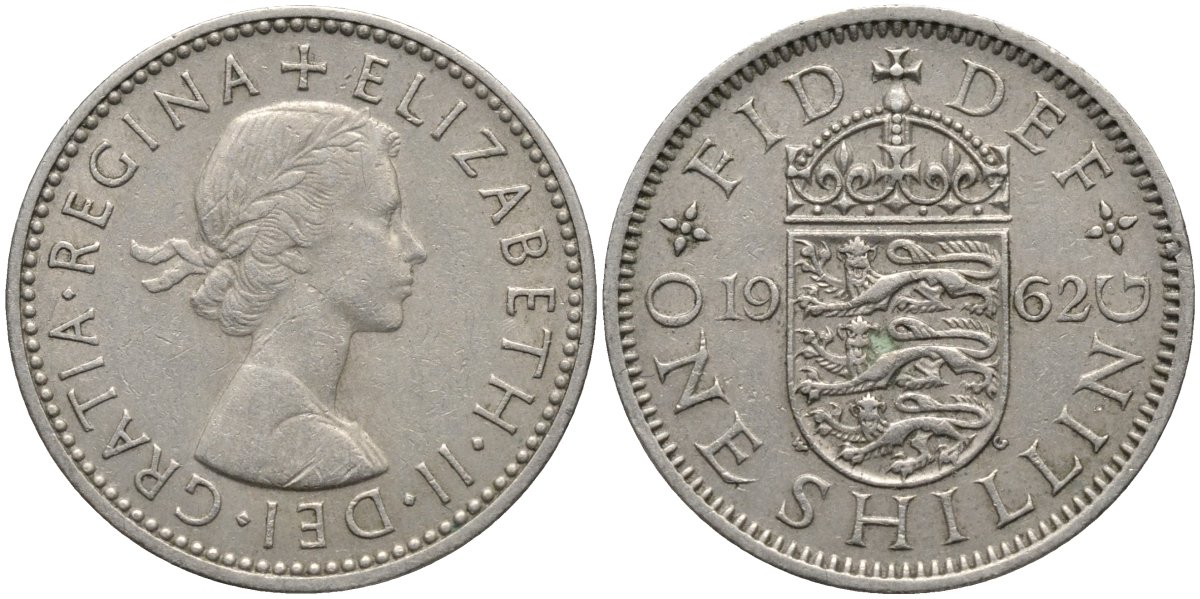 Великобритания 1 шиллинг 1962 Елизавета II (1952-2022), Английский герб KM 904, Spink 4147 медно-никель 4171-623