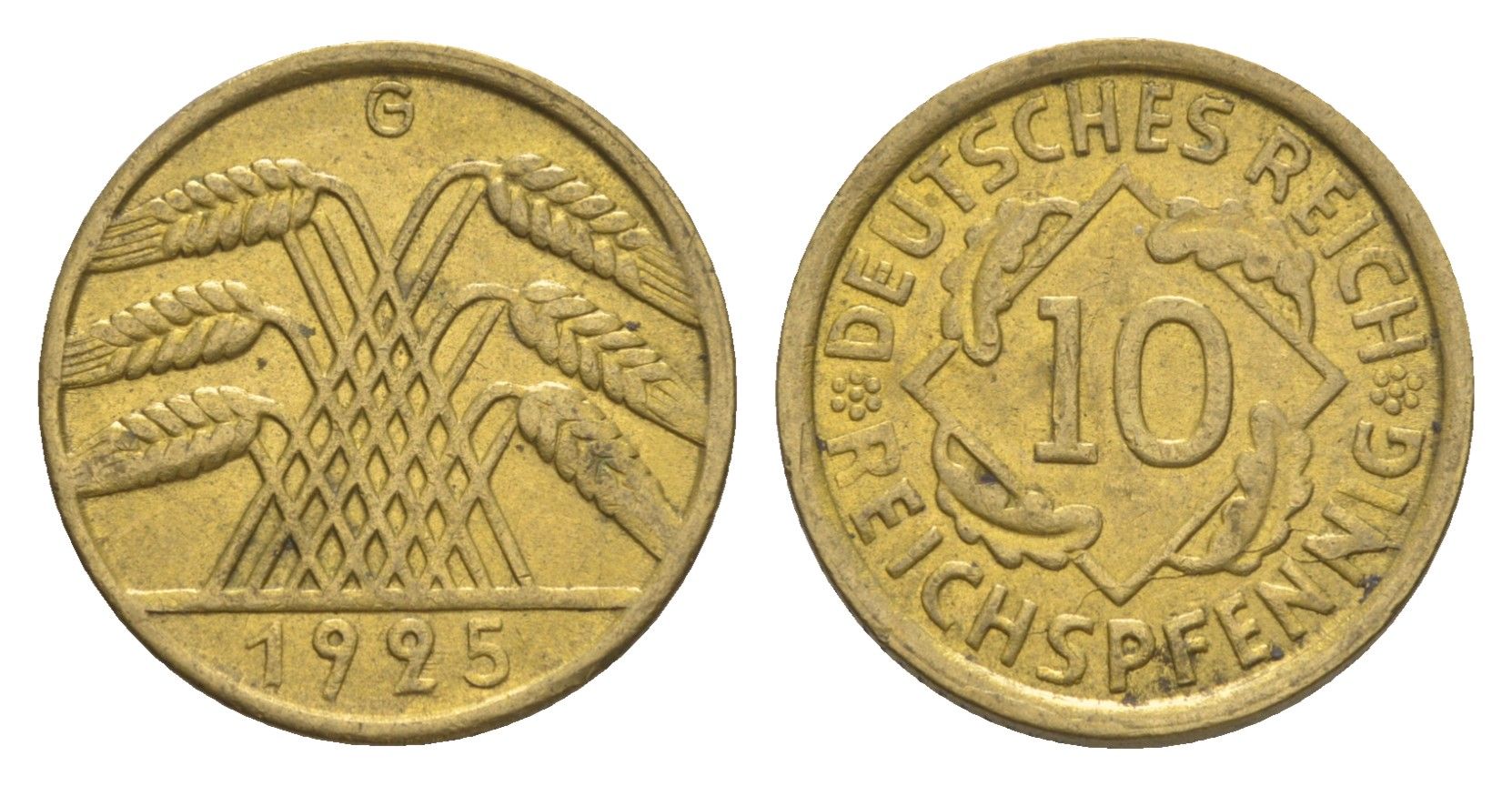 Германия 10 рейхспфеннигов 1925 G KM 40, J. 317 алюминиевая бронза 4644-1228