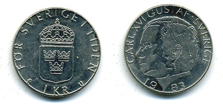 Швеция 1 крона 1983 Карл XVI Густав (1973- ) KM 852a медно-никель 37-911