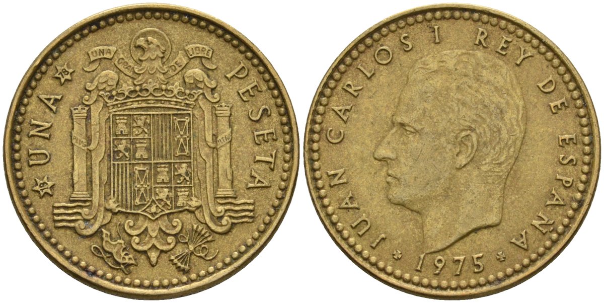 Испания 1 песета 1975 (78) Хуан Карлос I (1975-2014) KM 806 алюминиевая бронза 4604-217