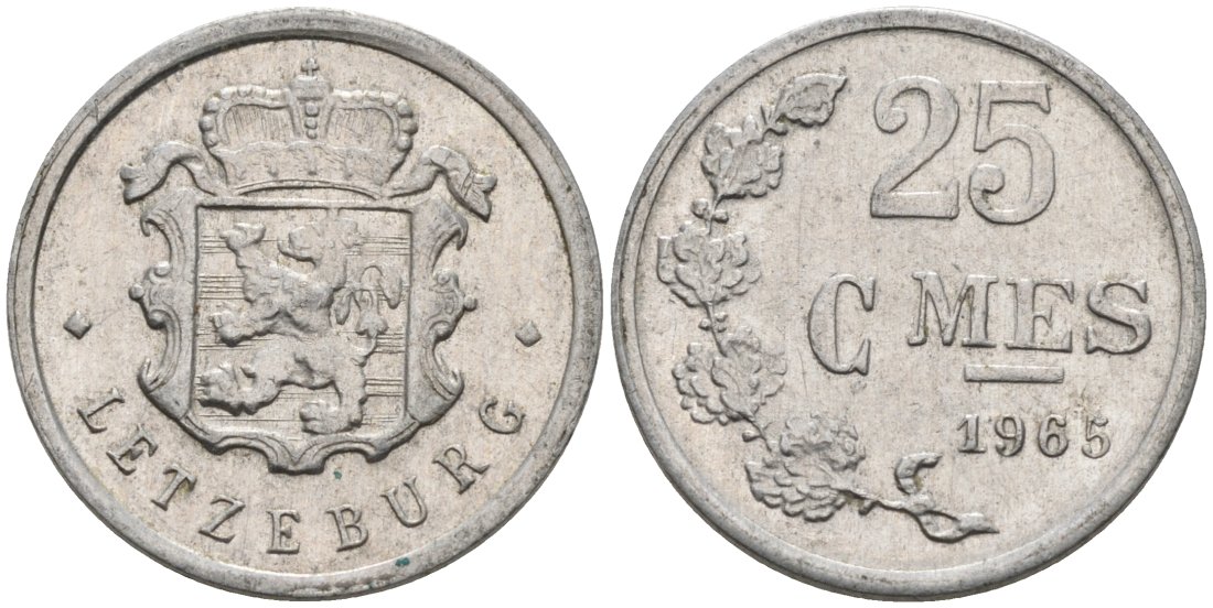 Люксембург 25 сантимов 1965 Герцог Жан (1964-1999) KM 45a алюминий 4564-913