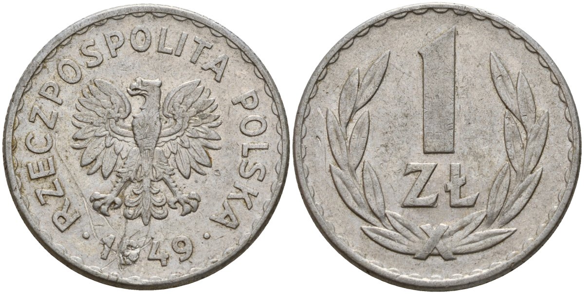 Польша 1 злотый 1949 Y 45a алюминий 4156-914