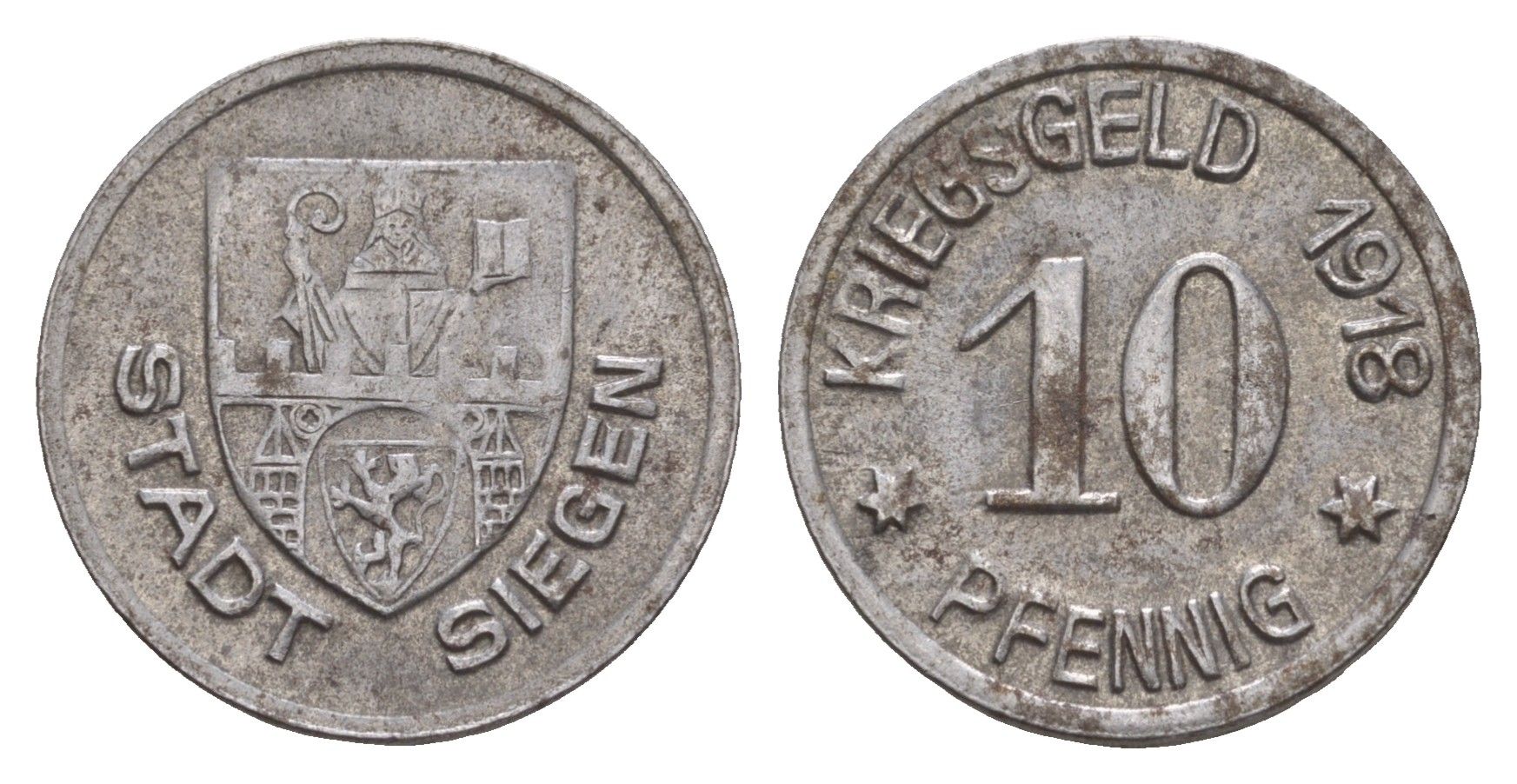 Зиген 10 пфеннигов 1918 Funck 497.4, Men18 29332.5 железо 4659-332