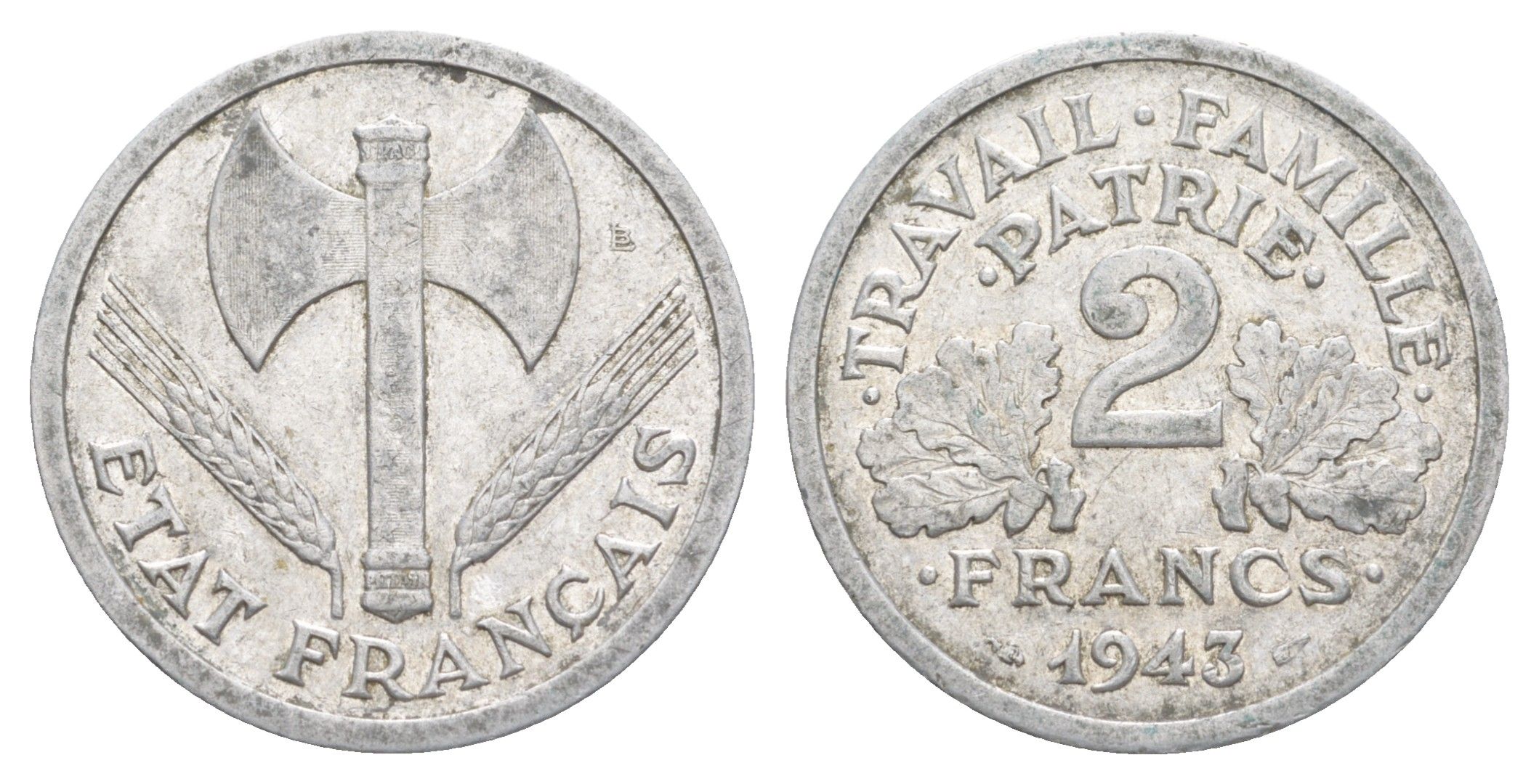 Франция 2 франк 1943 KM 904, Le Franc 270.2 алюминий 4641-1012