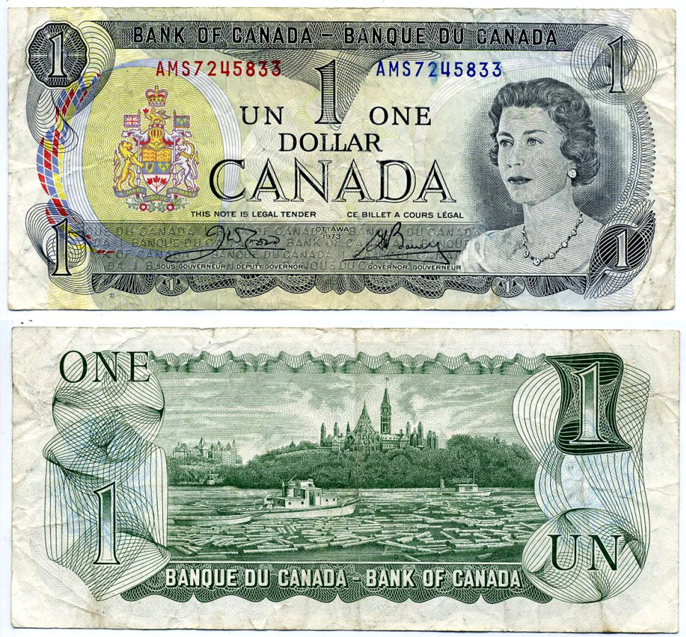 Канада 1 доллар 1973 Елизавета II (1952- ), здание парламента на реке Оттава, Crow-Bouey Pick 85 c бумага 445-78-1-2