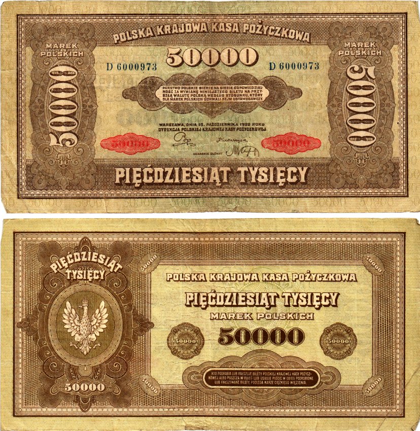 Польша 50000 марок 1922 Pick 33 бумага 7375-20-1-2