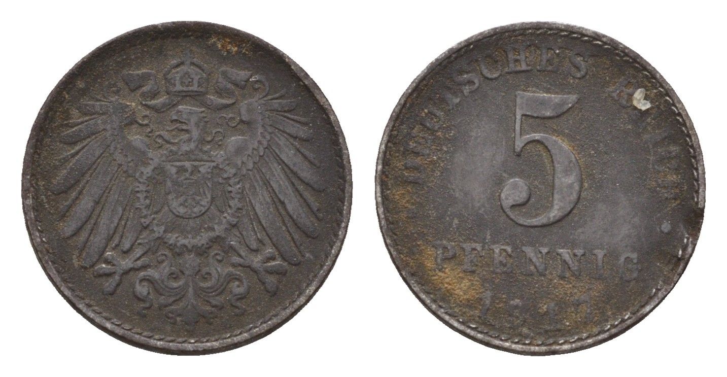 Германия 5 пфеннигов 1917 KM 19, J. 297, Weege 5 железо цинк 4669-1243