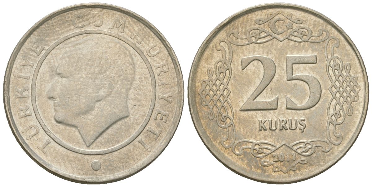 Турция 25 курушей 2011 KM 1242 медно-никель 4610-1111