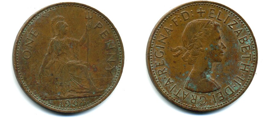 Великобритания 1 пенни 1963 Елизавета II (1952-2022) KM 897, Spink 4157 бронза 57-1036