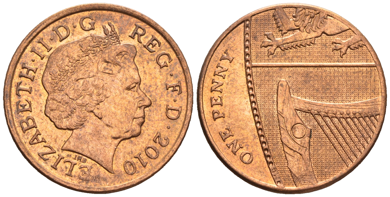 Великобритания 1 пенни 2010 Елизавета II (1952-2022) KM 1107, Spink B6 сталь плакированная медью 4609-718
