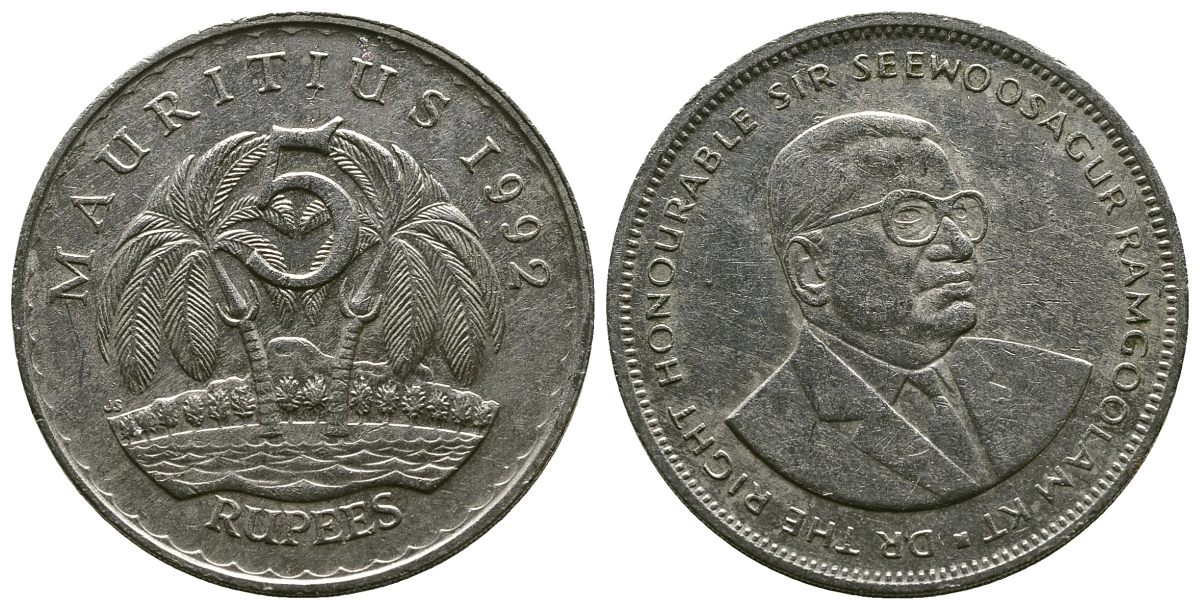 Маврикий 5 рупий 1992 Сивусагур Рамгулам KM 56 медно-никель 4381-313